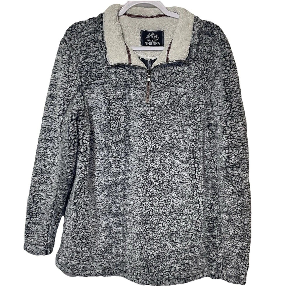 Grizzly Sherpa Men’s Fleece Pullover Medium Gray 1/4 Zip Cozy Outdoor Jacket